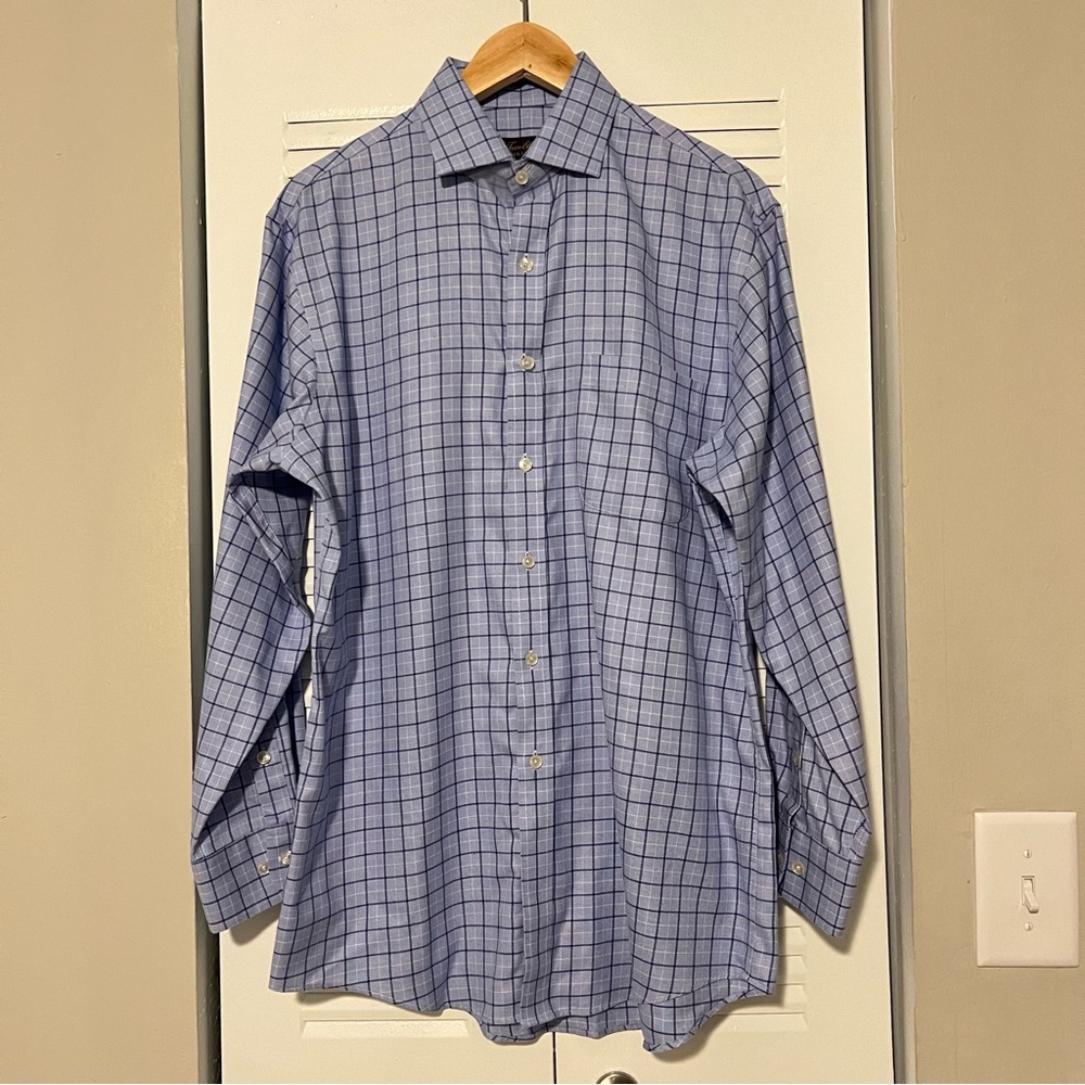 Tasso Elba Classic Fit Non-Iron Plaid Button Down Dress Shirts Men's Size Medium